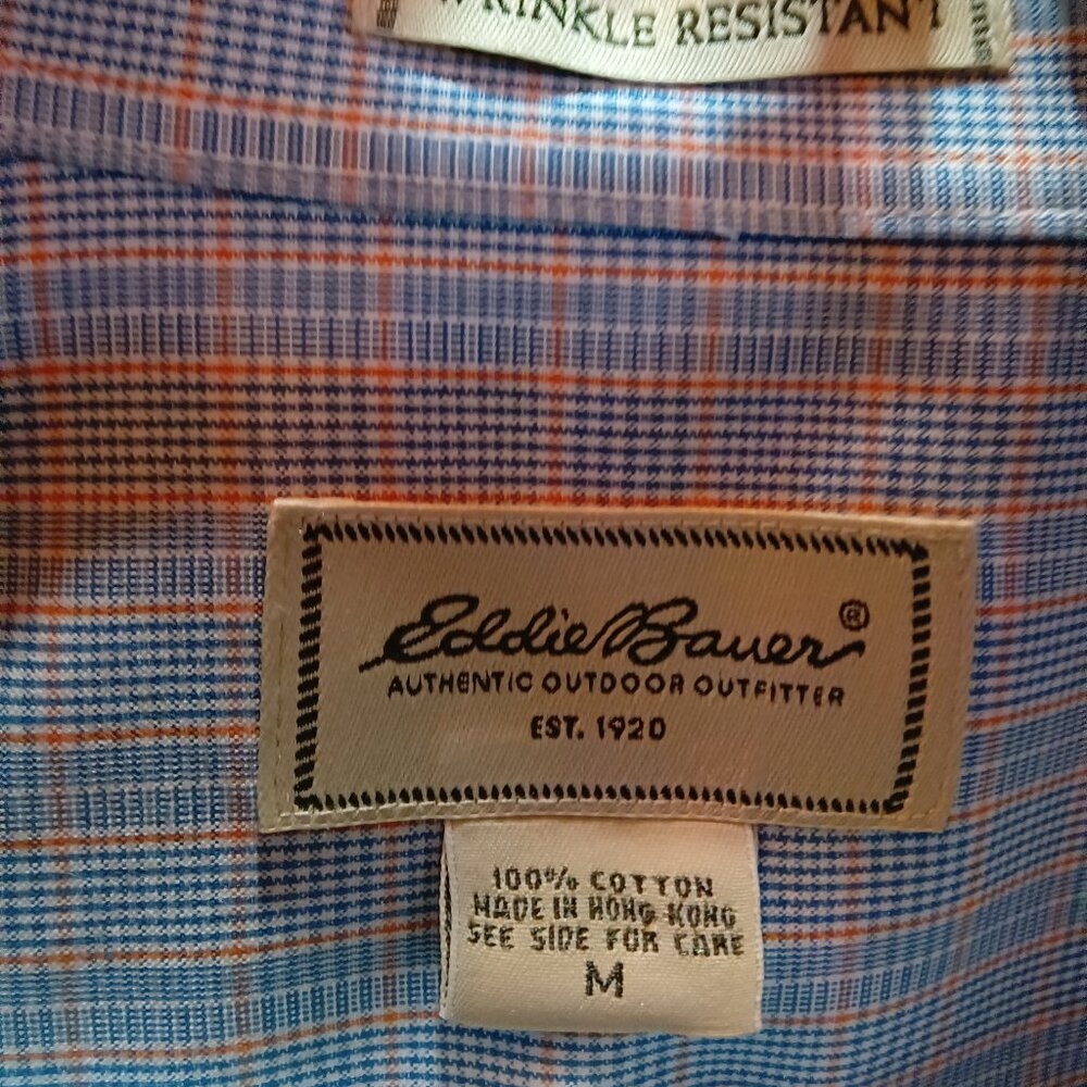 Eddie Bauer blue red mens Med button up wrinkle resistant